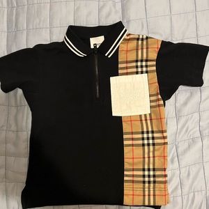Vintage Check Panel Cotton Zip-Front Polo Shirt